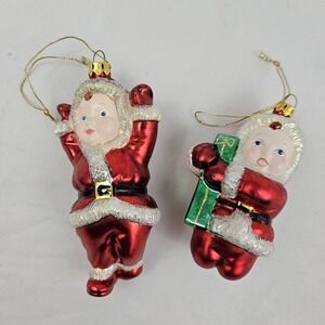 Brass Key Christmas Treasures Mercury Glass Ornament Boy & Girl Snowsuit Jingle
